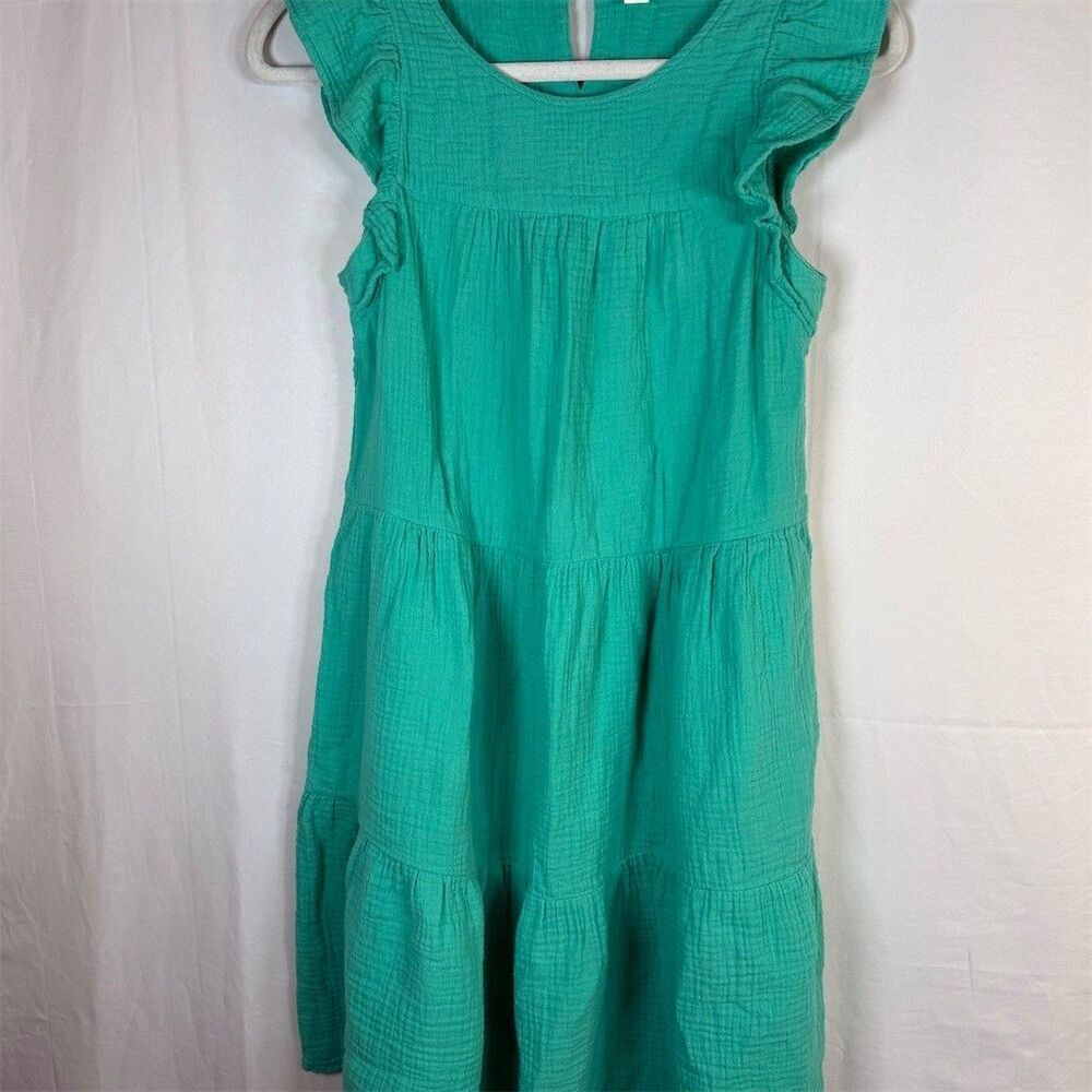 J.Crew Dress Womens Size 0 Green Tiered Knee Length Ruffle Cap Sleeve Casual